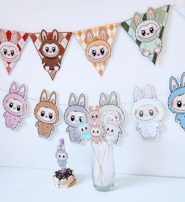 Producto - Combo Labubu Banderines + Cake Topper + Bengala