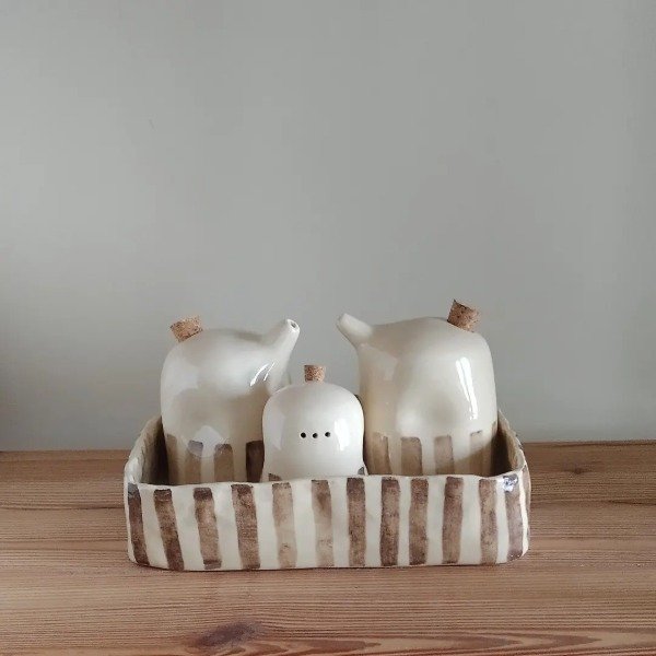 Producto - Set condimenteros con fuente rayas finas - a pedido