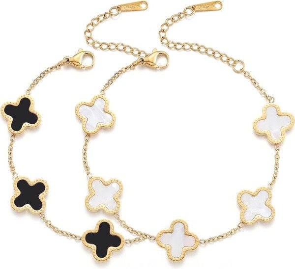 Producto - Pulsera trébol en acero dorado , blanca roja y negra