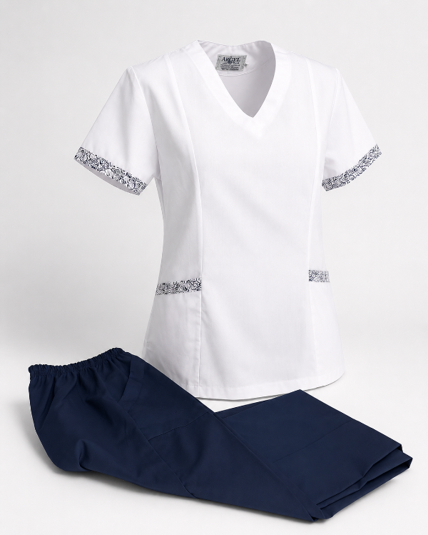 Producto - Ambo blanco + azul marino + vivo estampado
