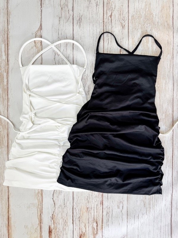 Producto - Vestido microfibra frunce con tiras para atar