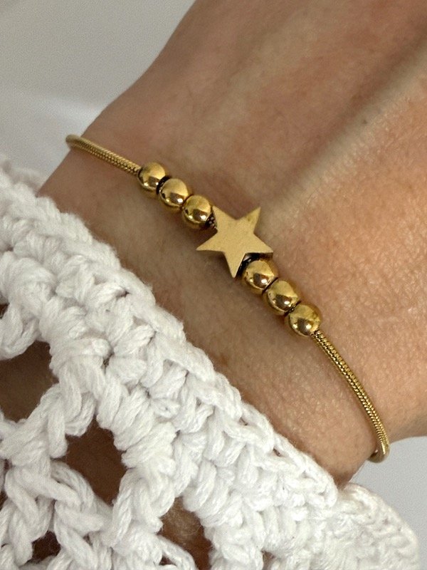 Producto - PD103 Pulsera cola de rata con dije estrellita y bolitas 19 cm