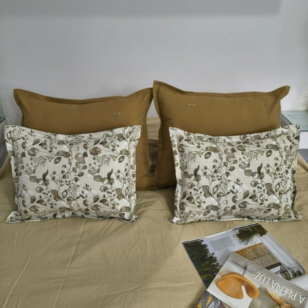 Producto - Combo x4 Almohadones - 50x60 Kaqui + 40x50 Flores - Tela Tusor - 0