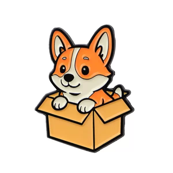 Producto - Pin Perro cachorro en caja - Corgi