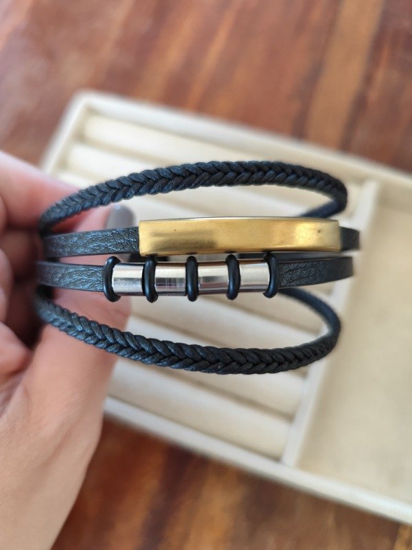 Producto - Pulsera cuero y acero cuadruple