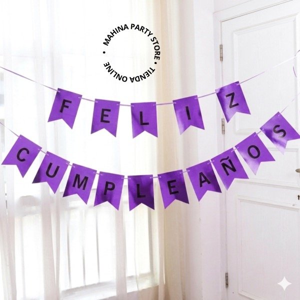 Producto - Banderín de cumpleaños violeta con negro