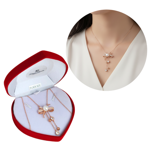 Producto - Conjunto Plata Rose 925 Lazo de Amor
