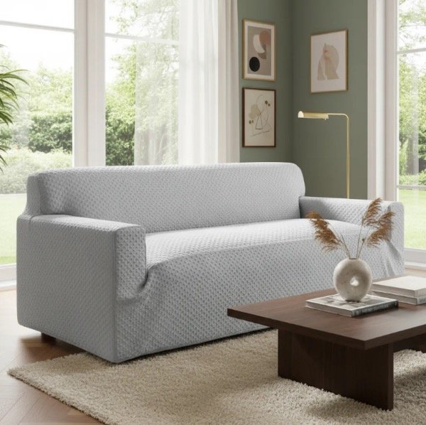 Producto - Funda de Sillón Elastizada Geo 3 cuerpos perla