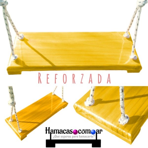 Producto - Hamaca de madera reforzada niños y adultos soga y ganchos ENVÍO GRATIS