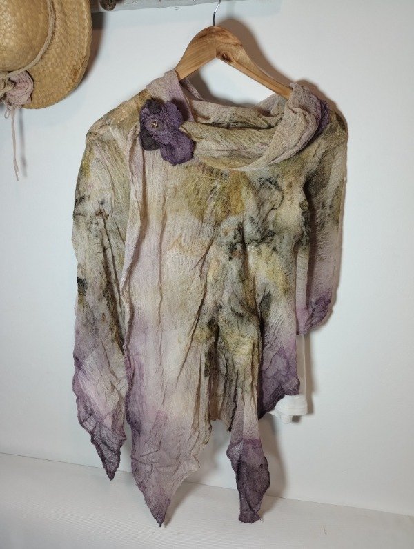 Producto - Pashmina ECOPRINT Algodón y fieltro PÚRPURA