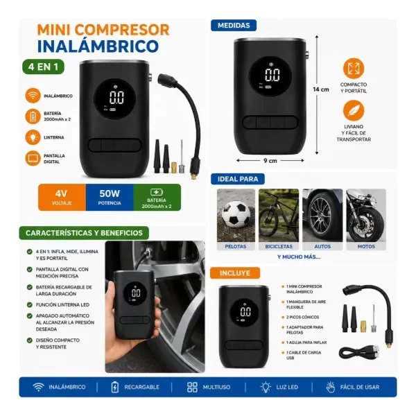 Producto - Inflador / Compresor De Aire Inalámbrico 4 En 1 - 2