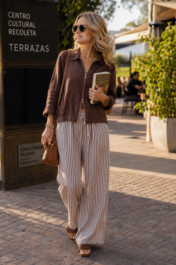 Producto - casaca con cierre en lino choco - 1