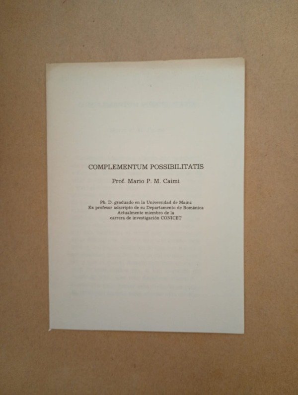 Producto - Complementum possibilitatis - Mario P M Caimi - Roche Plaqueta