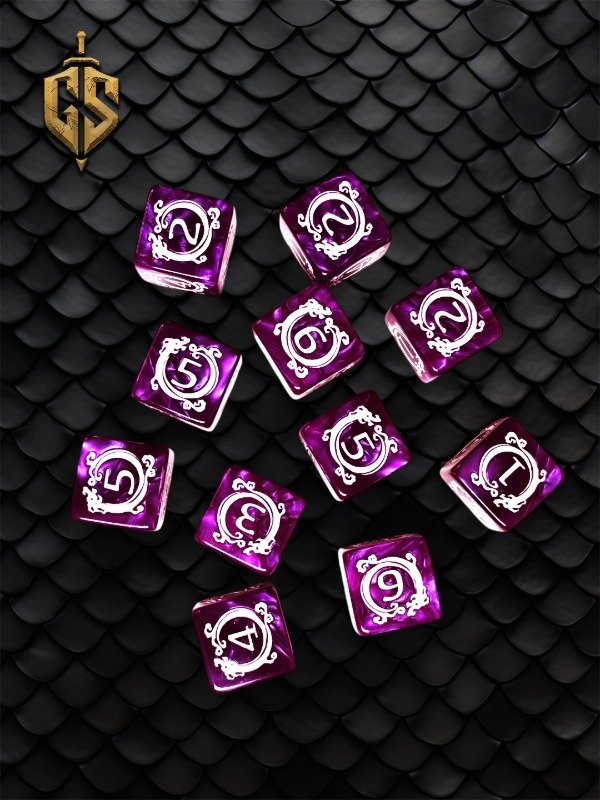 Producto - Set de 10 dados D6 Violeta y Blanco