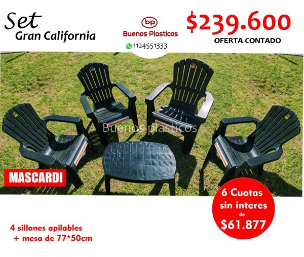Producto - Set 4 sillones california negros + mesa