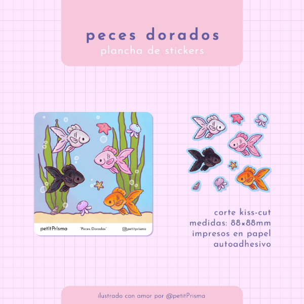 Producto - Plancha de Stickers Cuadrada "Peces Dorados"