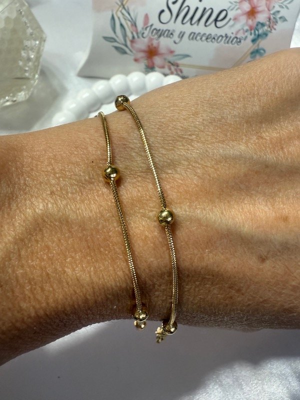 Producto - Pulsera veneciana con bolitas en acero dorado