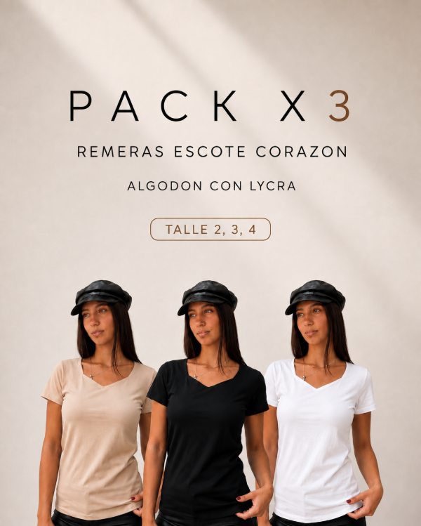 Producto - PACK X3 REMERAS ESCOTE CORAZON