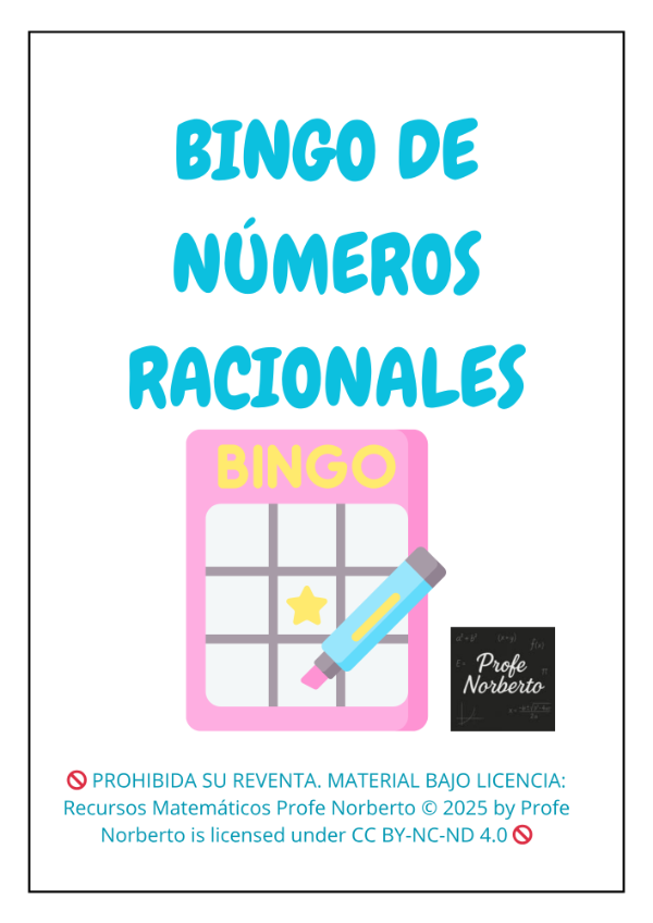 Producto - BINGO DE NÚMEROS RACIONALES