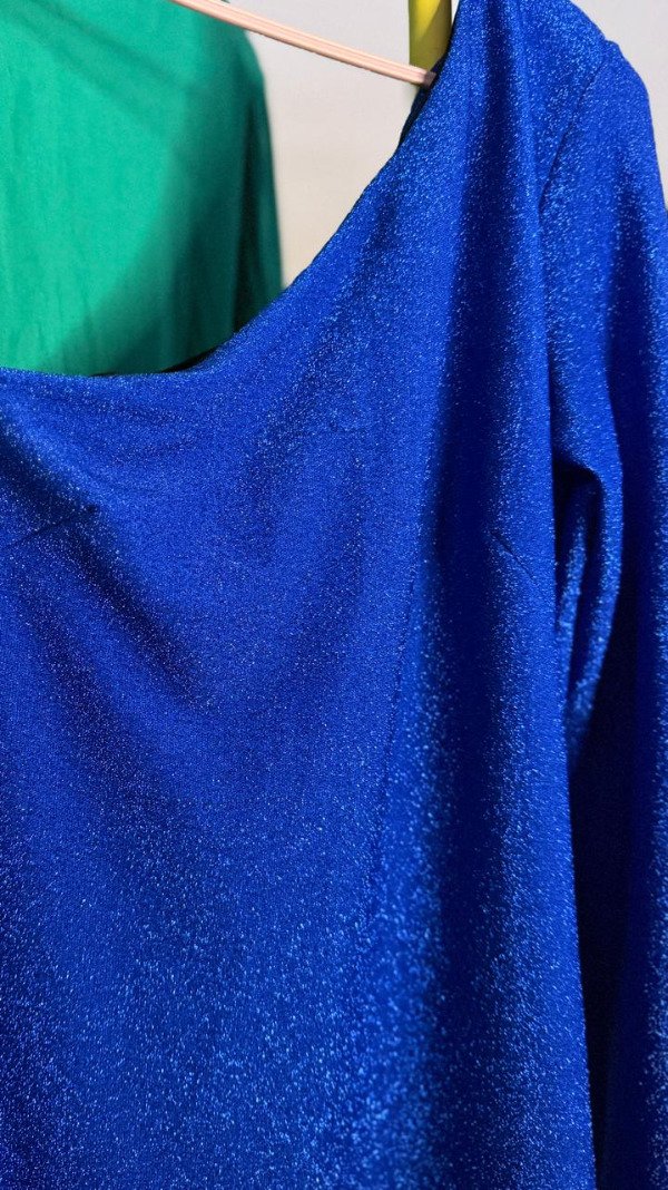 Vestido fiesta amé lurex azul una manga — imagen 3
