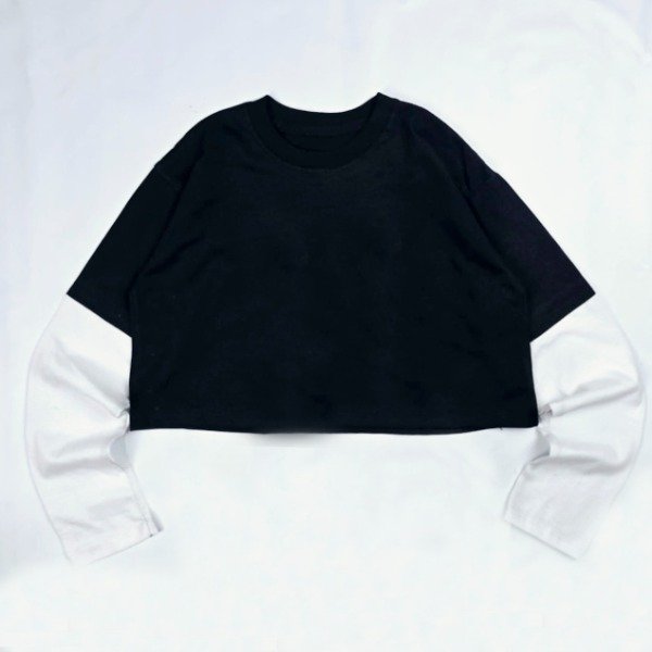 Producto - CAMISETA CROP - PUPERA OVERSIZE MANGA COMBINADA NENA