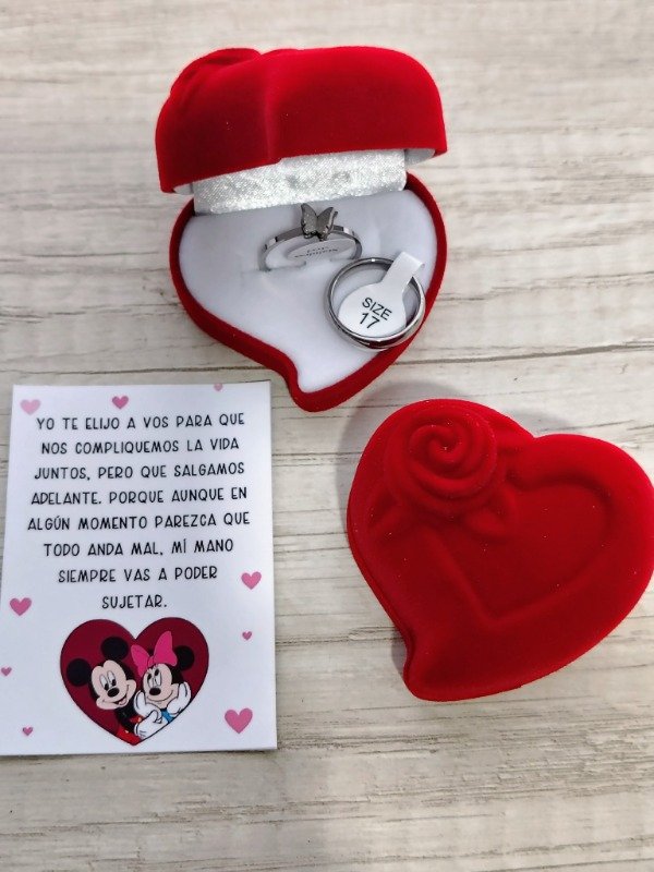 Producto - Anillo mariposa plateada + alianza con cajita G y tarjeta