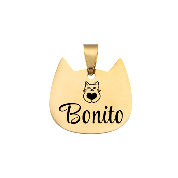 Producto - Chapita Personalizable Gato Dorado - gatito abrazando corazon - 0