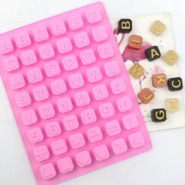 Producto - Molde de Silicona Abecedario, Números y Símbolos Cubos 48 Cavidades