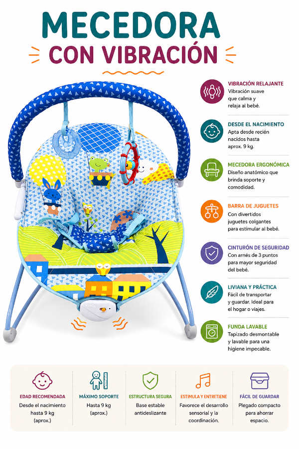 Producto - Mecedora con Vibración Kiddy para Bebe con Barra de Juegos - 1