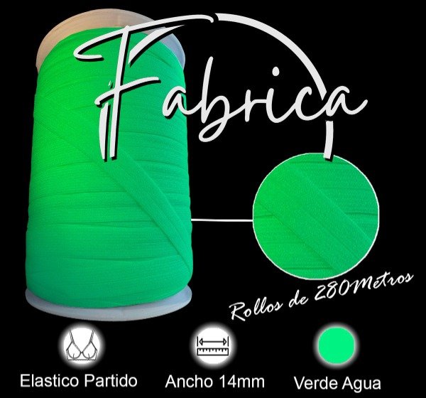 Producto - Envivado o Elástico Partido Verde agua 14mm (rollo)