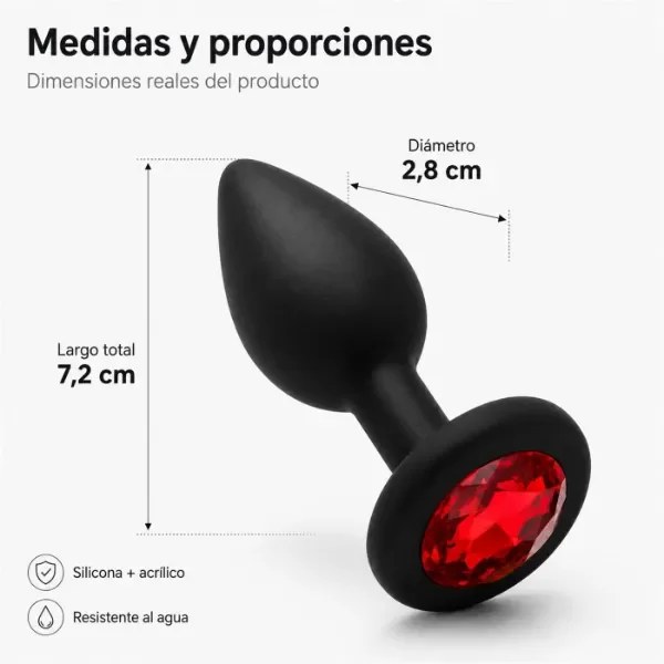 Producto - ANAL PLUG GEMMO SILICONE SMALL BLACK PLUG - RED DI - 2