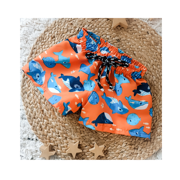 Producto - Short malla BALLENAS naranja