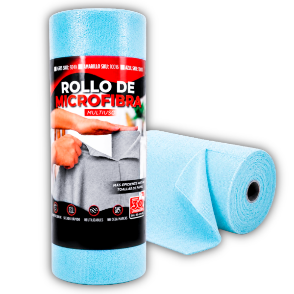 Producto - ROLLO MICROFIBRA 50 UNIDADES 30X30 200GR - CELESTE REUTILIZABLES 10017