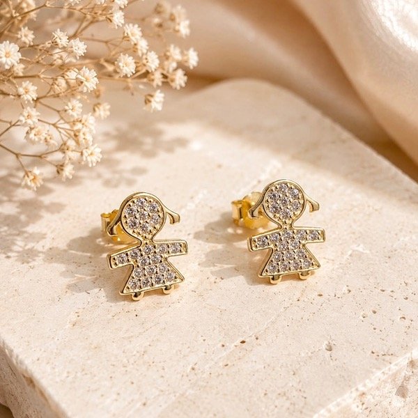 Producto - Aros pasantes niñas con cubic Plata 925 Dorado
