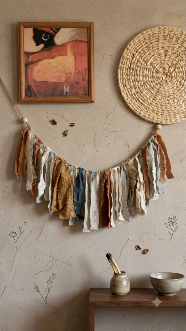 Producto - Guirnalda De Tela Tusor Banderin tiras Deco Rustico 60cm
