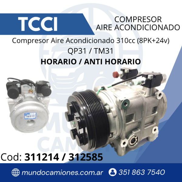 Producto - Compresor Aire Acondicionado Colectivo 310cc Anti.Horario 8PK+24V QP31-2585