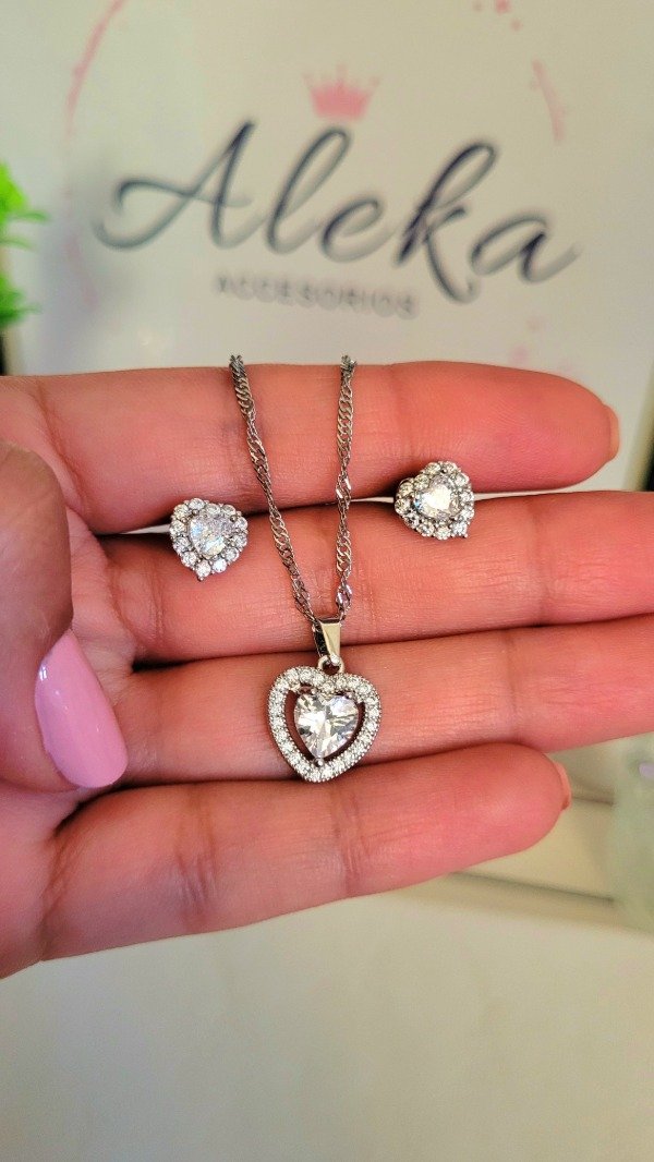 Producto - Conjunto collar y aros con cubic y micropavé de acero quirúrgico - 1
