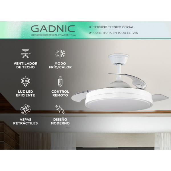 Producto - Ventilador de Techo -3 aspas retractiles-modo frio/calor-luz led-control remoto