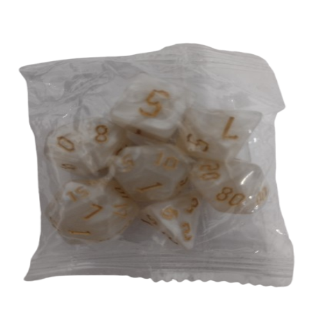 Producto - Set de 7 Dados - Blanco con Dorado