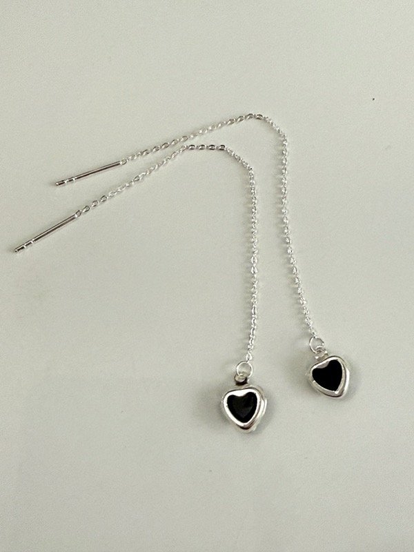 Producto - AB1617 Aros pasantes colgantes corazón negro acero blanco