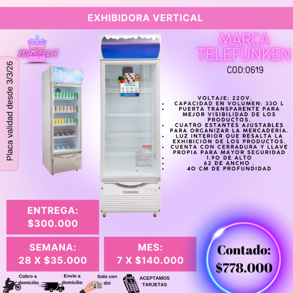 Producto - EXHIBIDORA VERTICAL TELEFUNKEN 330L COD:0619