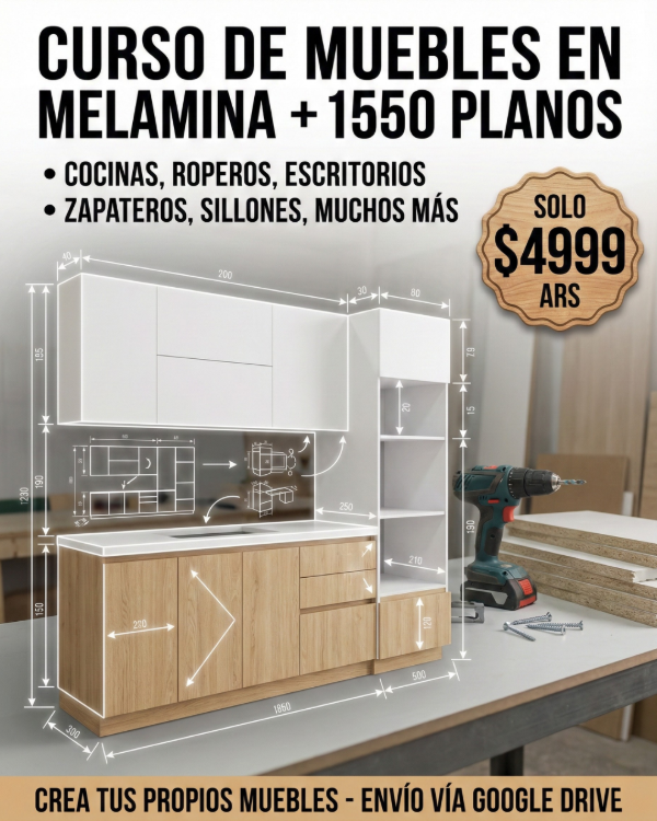 Producto - N46: PACK DE MUEBLERÍA EN MELAMINA + 1550 PLANOS!