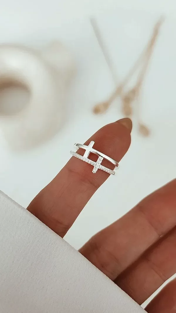 Producto - Anillo doble cruz lisa y cubic 16mm P925