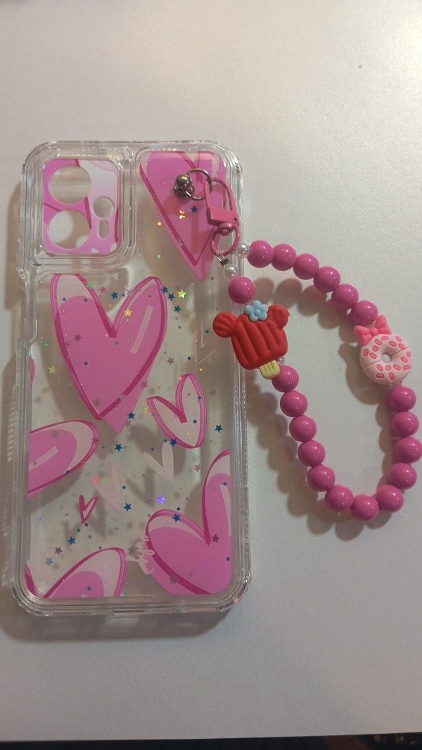 Producto - Funda Transparente Diseño Con Glitter y Cadena Corazon para Moto G13- G23