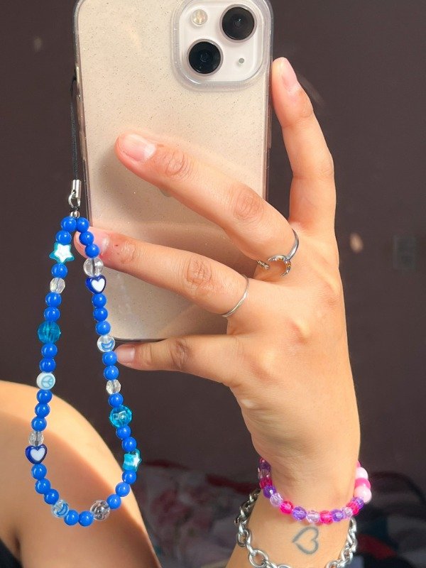 Producto - PHONE STRAP AZUL CORAZONES Y ESTRELLAS