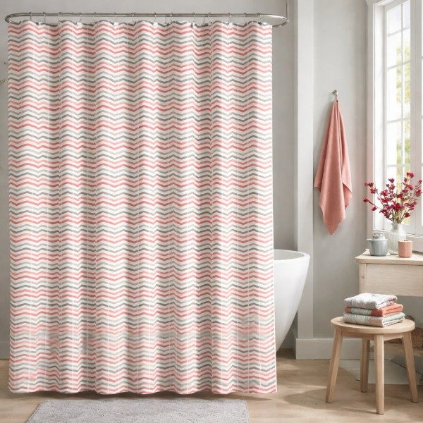 Producto - CORTINA PARA BAÑO DOBLE BASIC "ZIGZAG ROJO"