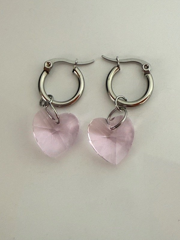 Producto - A1222 Aros argollita corazón cristal pequeño acero quirúrgico