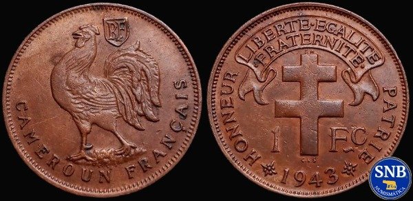 Producto - Camerún Francés Libre - 1 Franco (1943) KM #5 - Segunda Guerra Mundial #1
