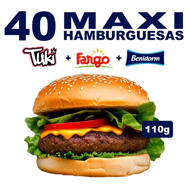 Producto - 40 Hamburguesas De Carne TUKI de 110g + Fargo + Ade