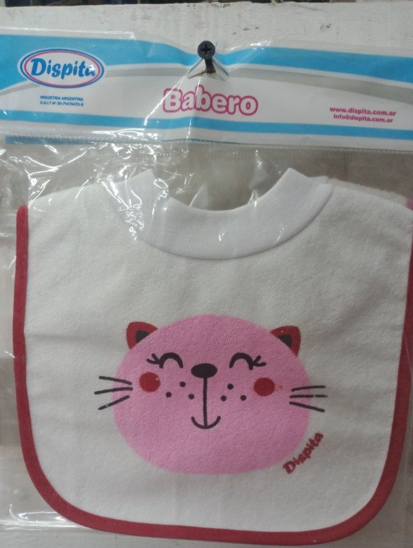 Producto - Babero con cuello base impermeable borde rojo estampado Rosa
